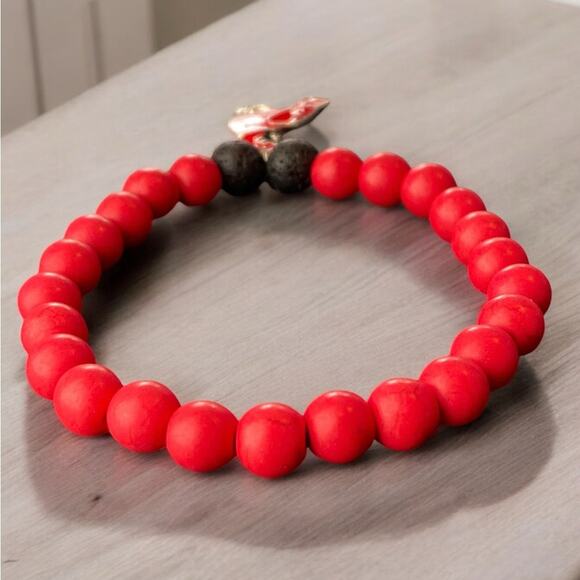 Red Howlite, Volcanic Rock and Cardinal Bracelet NIB - Picture 2 of 6